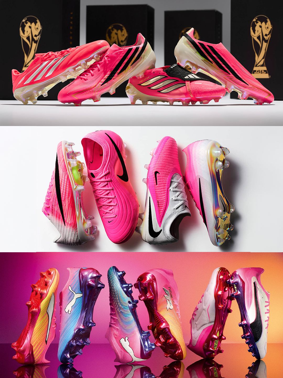 Guayos rosados fucsia del Mundial 2026 de Adidas, Nike y Puma