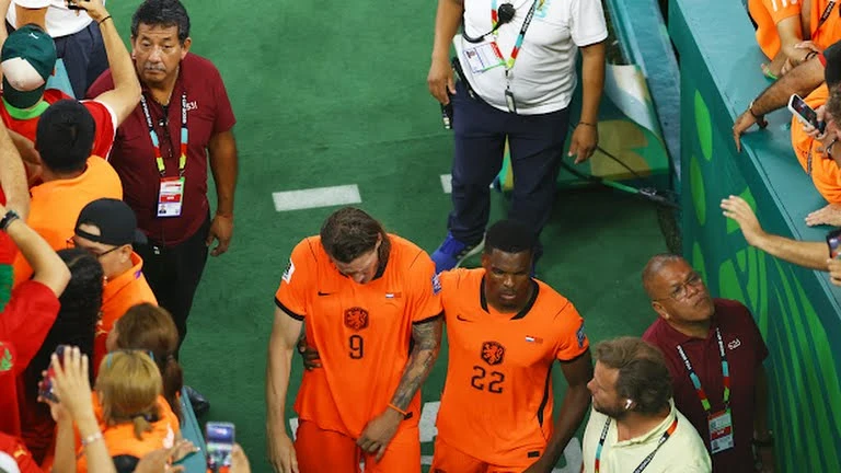 Morocco celebrate eliminating the Netherlands from the 2026 World Cup